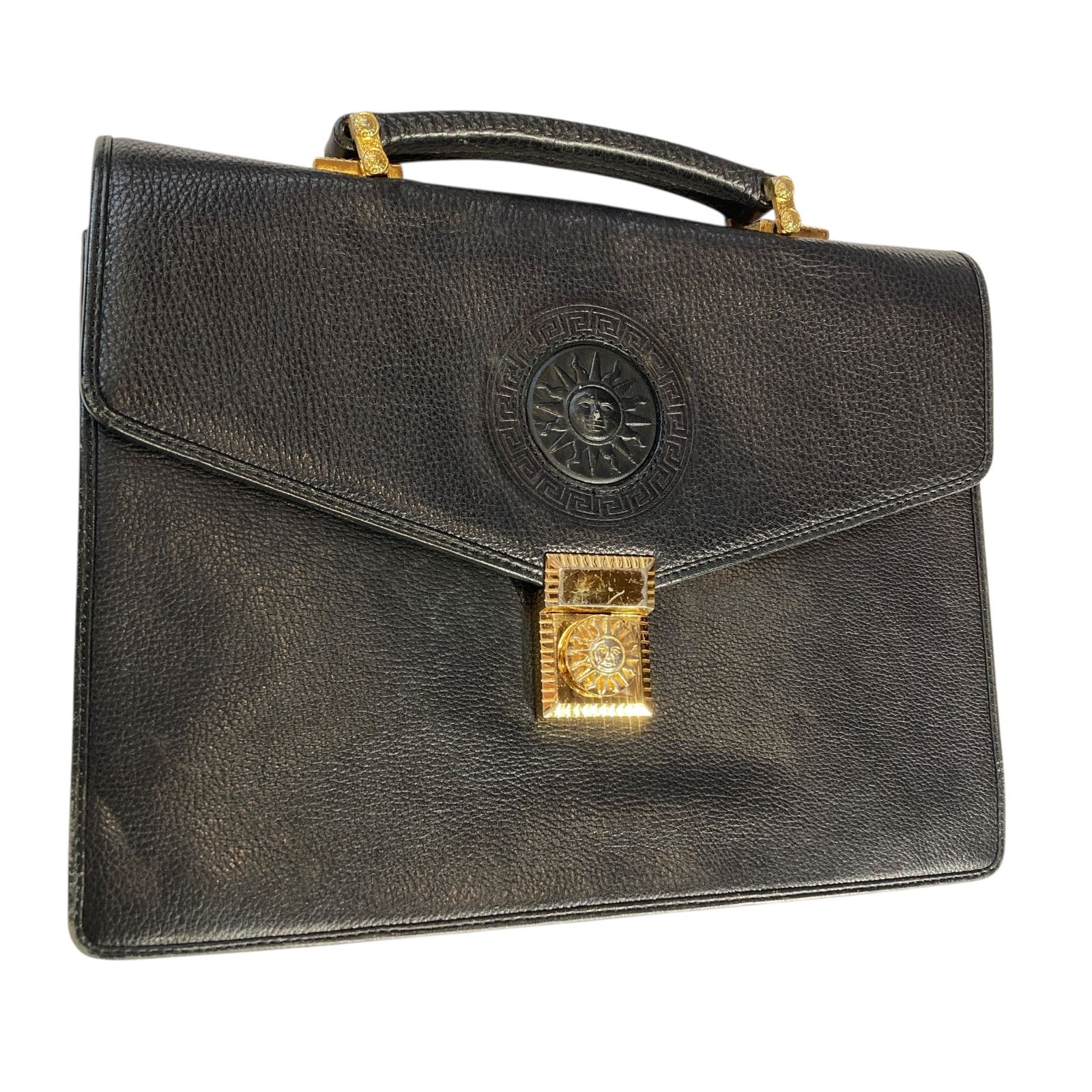 ヴィンテージ GIANNI VERSACE ジャンニ ヴェルサーチェ サンバースト ビジネスバック 内ダメージ有