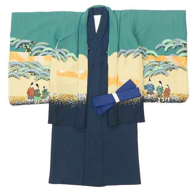 中古】 リサイクル着物 七五三 男の子 5歳 2点セット 化繊 着物 羽織
