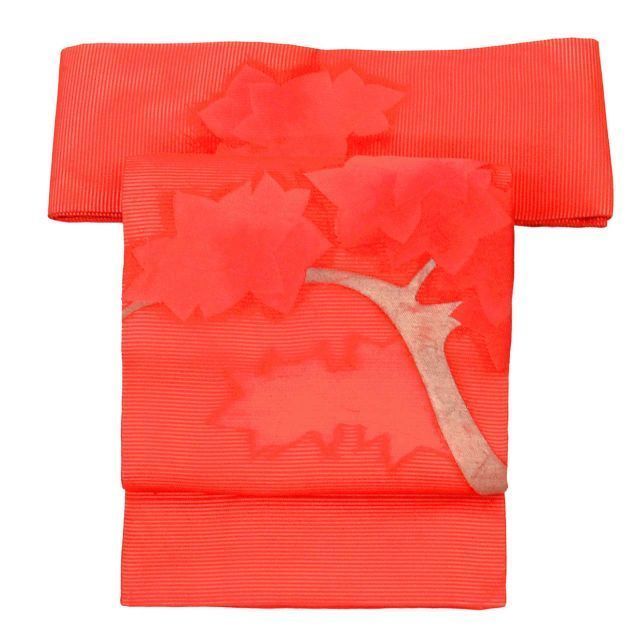 名古屋帯 夏物 夏帯 正絹 九寸 リサイクル名古屋帯 仕立て上がり 赤色