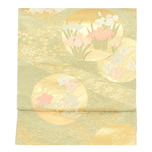 正絹(一部金属糸) 六通 袋帯 笹蔓文様 夏～単衣向き スリーシーズン可