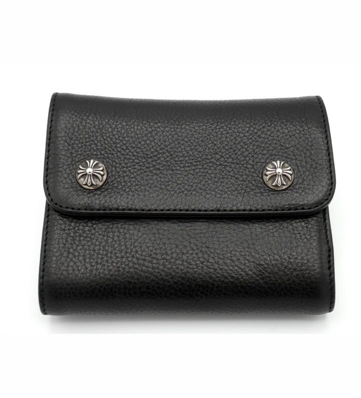 クロムハーツ CHROME HEARTS 【 WAVE MINI 】 クロスボール ボタン レザー ウォレット 財布 n10169