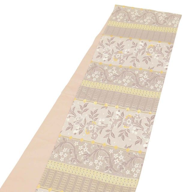 中古】 袋帯 正絹 リサイクル袋帯 仕立て上がり 紫色系 花唐草文様 六