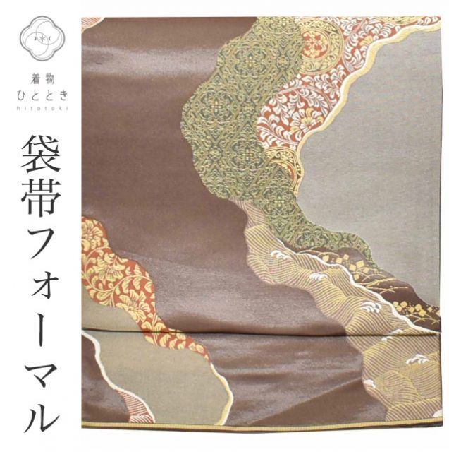 中古】 リサイクル 袋帯 正絹 仕立て上がり 紫色系 道長取り文様 六通