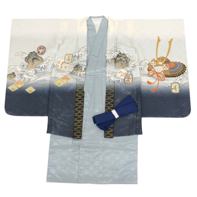 中古】 リサイクル 七五三 男の子 5歳 2点セット 化繊 着物 羽織 美品