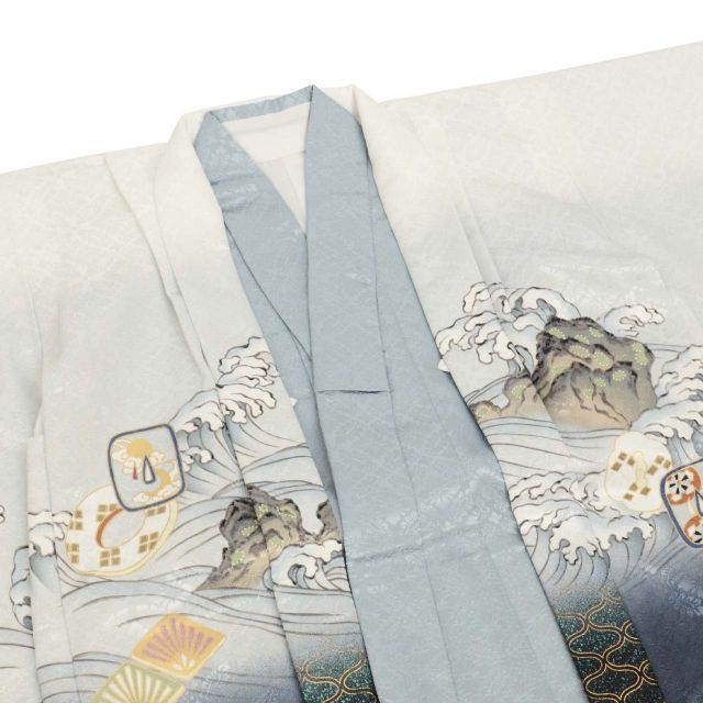 中古】 リサイクル 七五三 男の子 5歳 2点セット 化繊 着物 羽織 美品