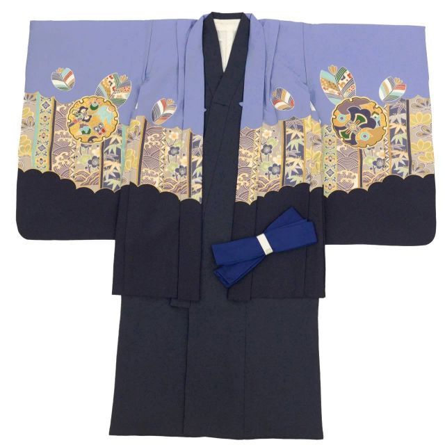中古】 リサイクル 七五三 男の子 5歳 2点セット 化繊 着物 羽織 美品