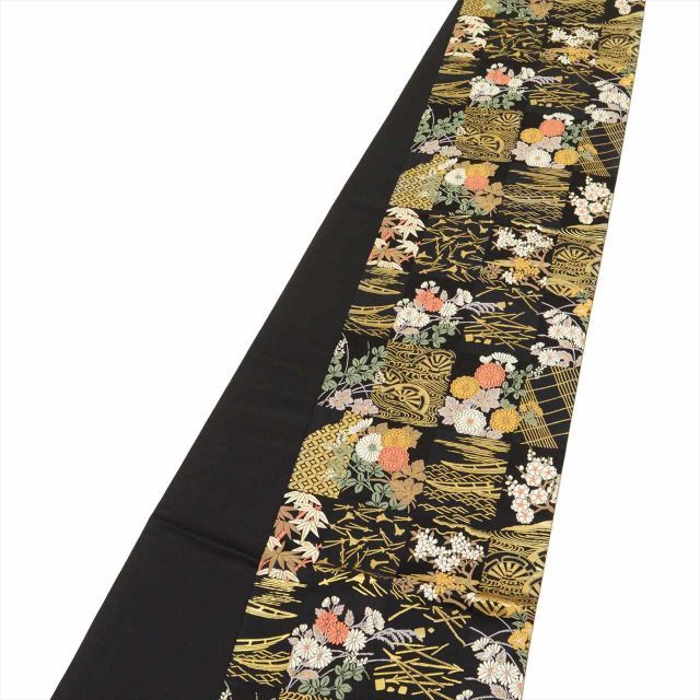 中古】リサイクル 袋帯 正絹 仕立て上がり 黒色系 本金迎賓蒔絵文様 六