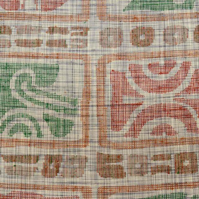 中古】リサイクル 袋帯 正絹 仕立て上がり グレー色系 幾何学文様 紬地