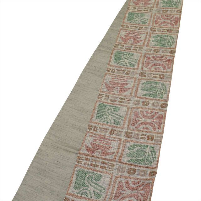 中古】リサイクル 袋帯 正絹 仕立て上がり グレー色系 幾何学文様 紬地