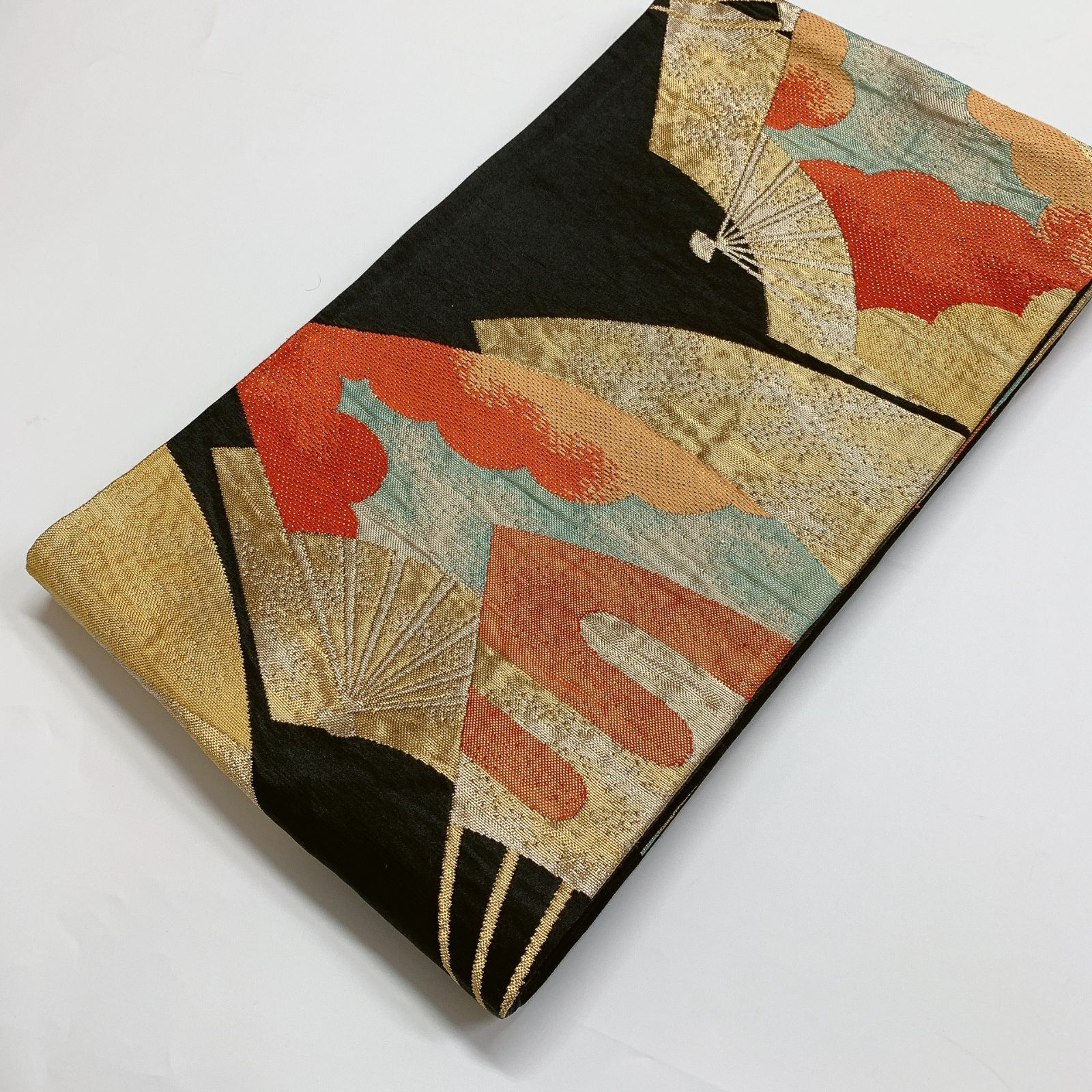 6288］袋帯 扇エ霞文様 金糸 六通 正絹 着物 フォーマル 黒 - メルカリ