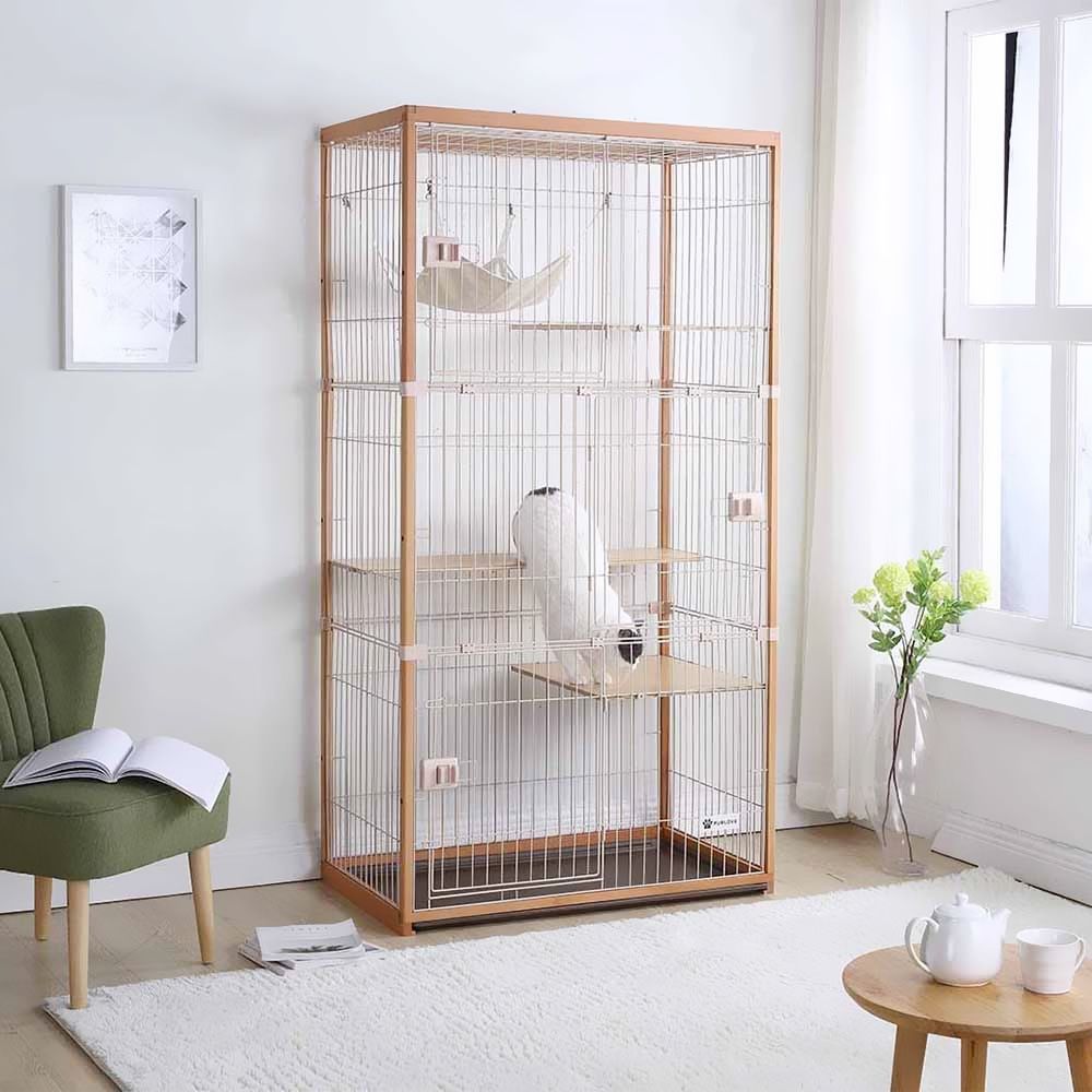 猫 ケージ キャットケージ 3段 木製フレーム ハンモック付 広々 大型