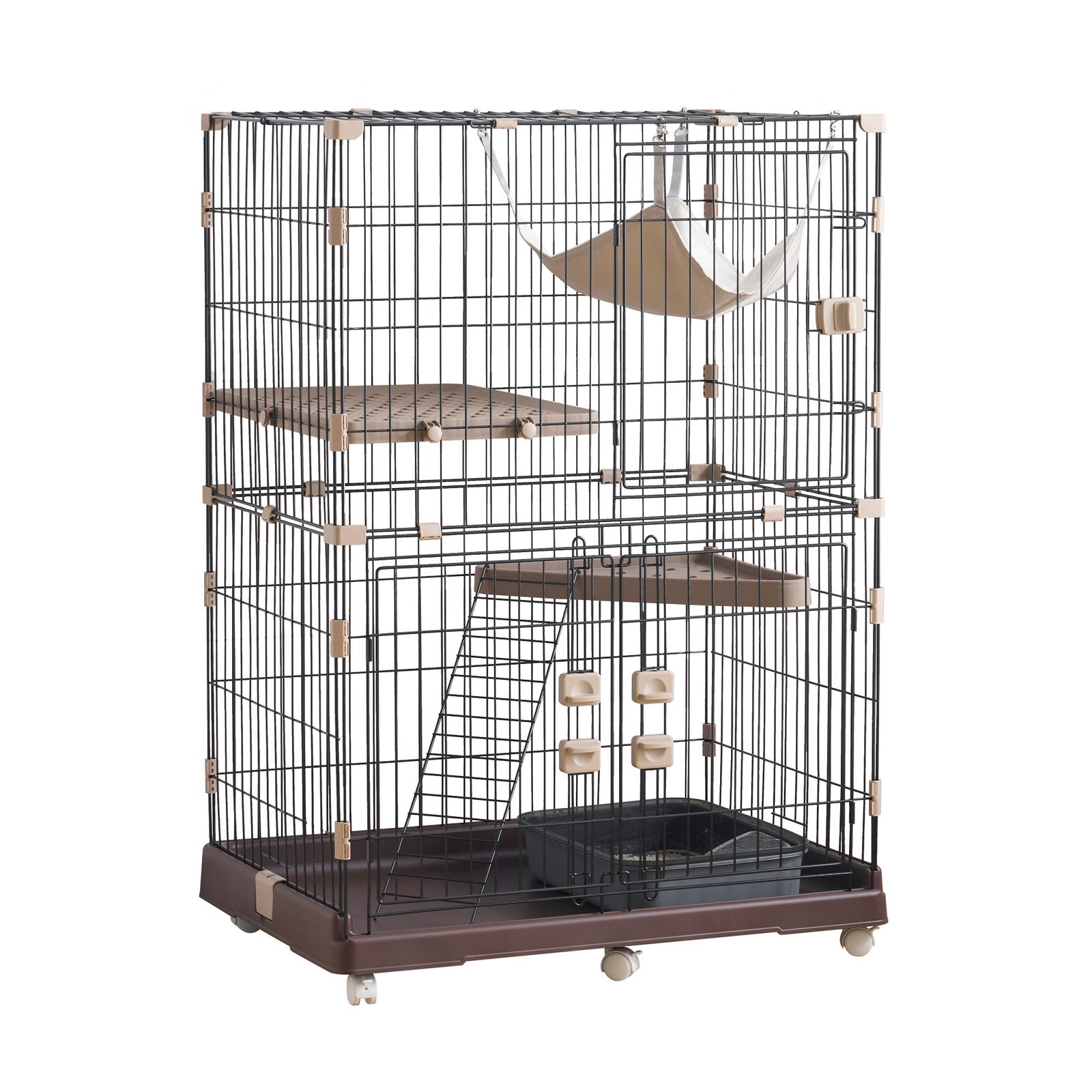 猫 ケージ 収納型 キャットケージ 2段 1段2段可能 キャスター付