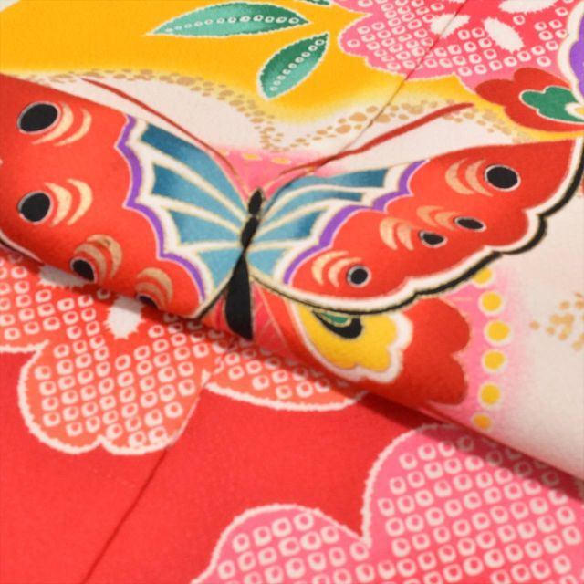 中古】リサイクル 七五三 女の子 7歳 化繊 着物 重ね衿付き 仕立て