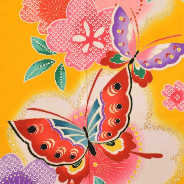 中古】リサイクル 七五三 女の子 7歳 化繊 着物 重ね衿付き 仕立て