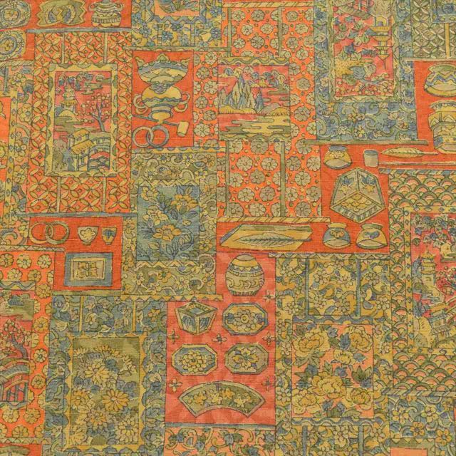 和更紗　正絹・紬　アンティーク更紗　専用出品 中古】 紬 正絹 身丈163cm L 裄66cm 仕立て上がり リサイクル着物 茶色