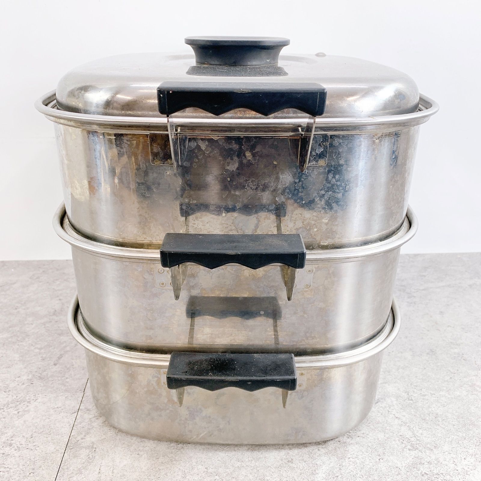 H-318 桃印 神子島製作所 ステンレス 蒸し器 29cm 3段 日本製 業務用