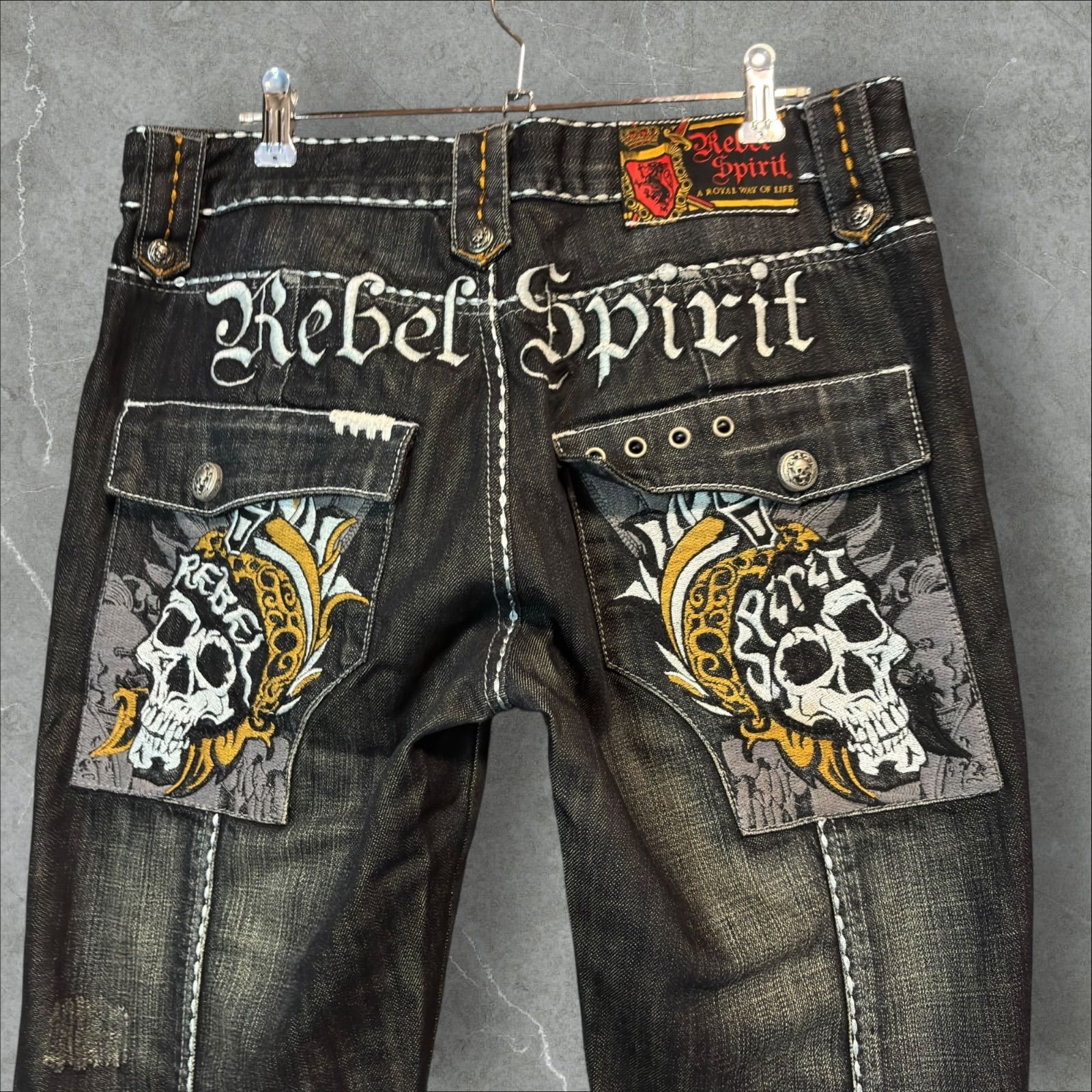 Rebel Spirit ワイドフレア ギミックデニム W32 L32 Y2K グランジ 