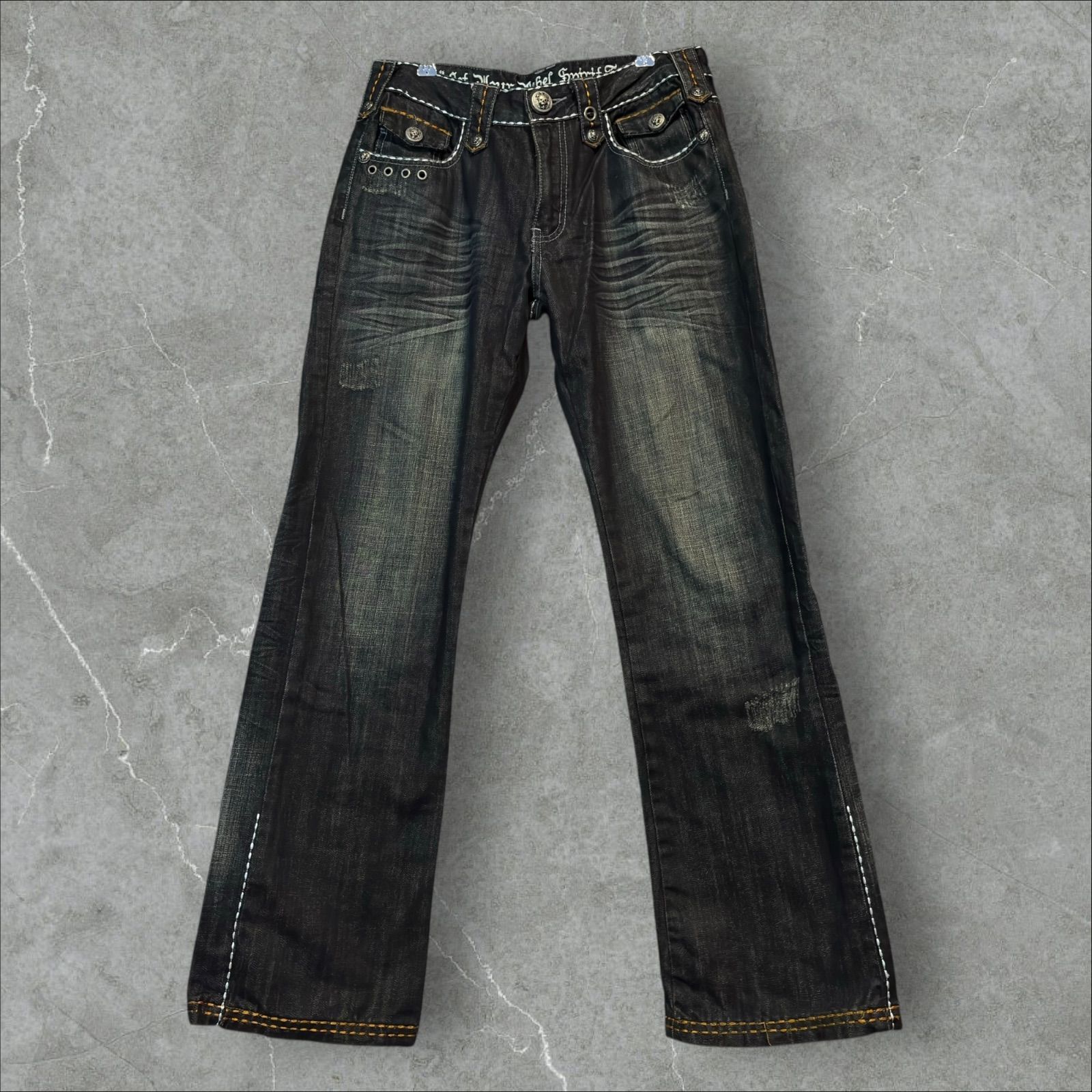 Rebel Spirit ワイドフレア ギミックデニム W32 L32 Y2K グランジ 
