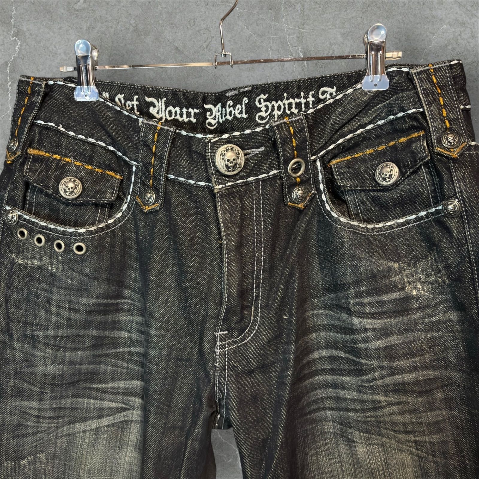 Rebel Spirit ワイドフレア ギミックデニム W32 L32 Y2K グランジ