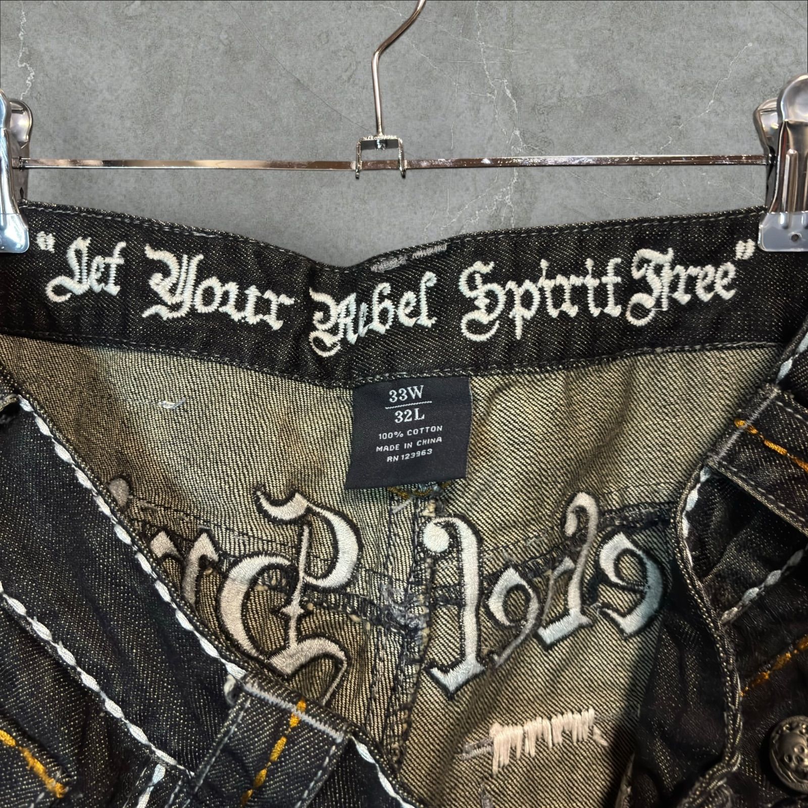 Rebel Spirit ワイドフレア ギミックデニム W32 L32 Y2K グランジ 