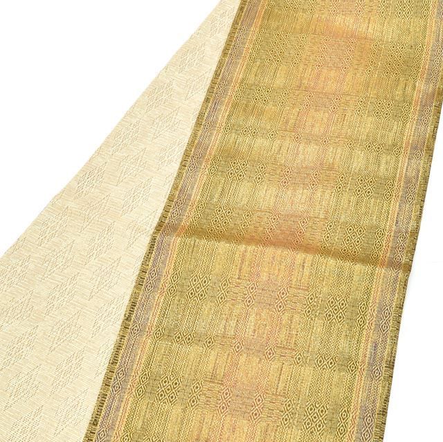 中古】 袋帯 リサイクル 正絹 未使用品 フォーマル 美品 縞 菱文様 全