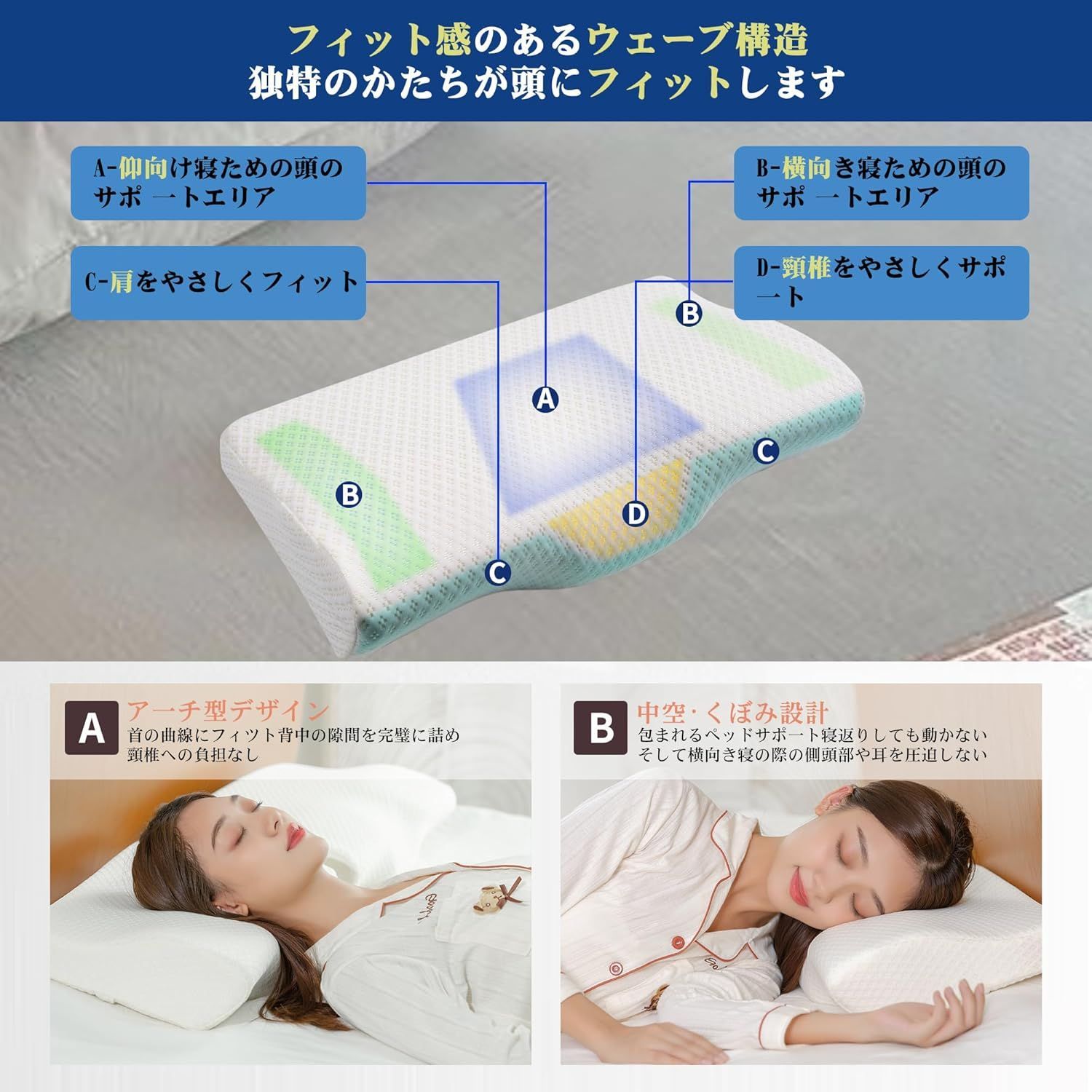 Sleepeach 枕 まくら 低反発 低反発枕 頭·首·肩を自然にサポート