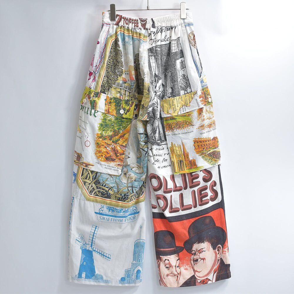 古着　再構築パンツ　デニム/トラックパンツ　ワイドパンツ　バギーパンツ リメイク Remakeリメイク テキスタイル パッチワーク デザイン 再構築 ルーズ