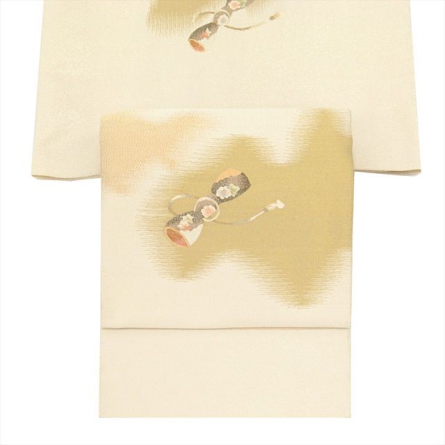 中古】 名古屋帯 正絹 八寸 リサイクル帯 正絹 仕立て上がり 白色系