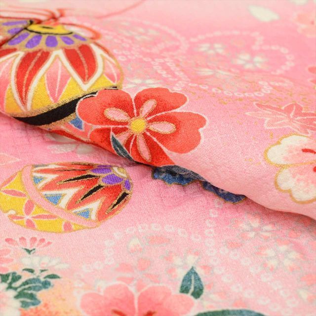 中古】 七五三 女の子 7歳 化繊 着物 重ね衿付き 仕立て上がり 身丈