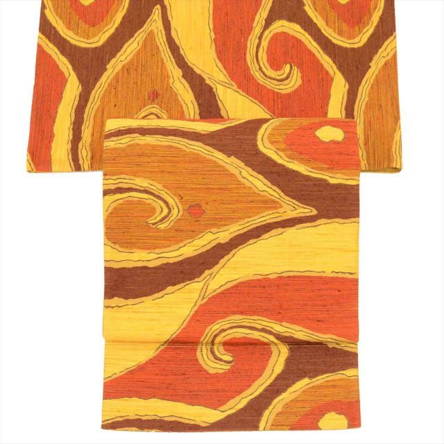 中古】 京袋帯 正絹 仕立て上がり リサイクル帯 茶色系 幾何学文様 六