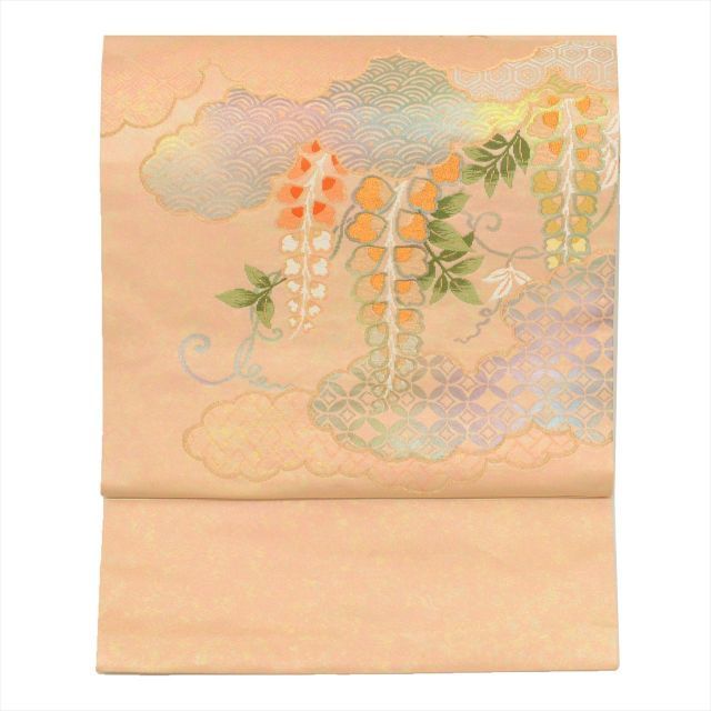 中古】 名古屋帯 正絹 仕立て上がり 九寸 リサイクル帯 ピンク色系 藤