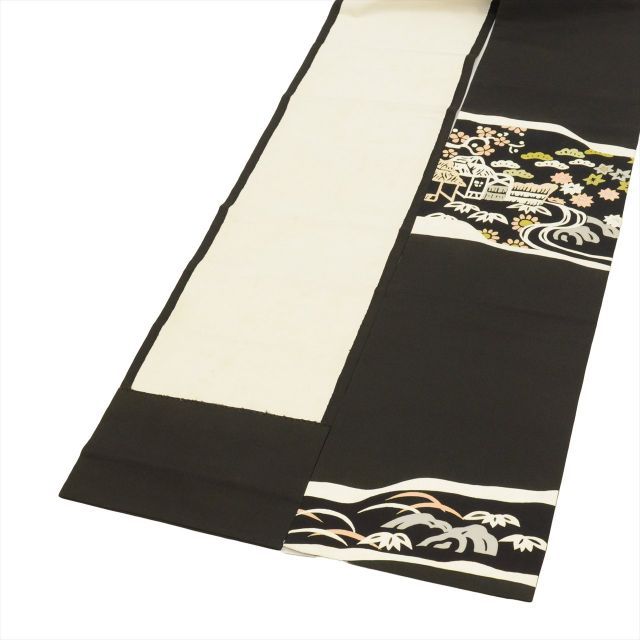 中古】 名古屋帯 正絹 九寸 仕立て上がり リサイクル名古屋帯 黒色系