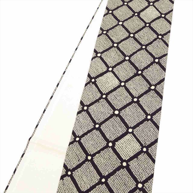 中古】 名古屋帯 正絹 九寸 リサイクル帯 仕立て上がり 黒色系 菱文様