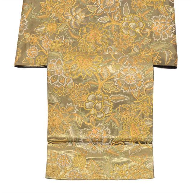 中古】 袋帯 リサイクル 正絹 フォーマル 仕立て上がり 金色系 花文様