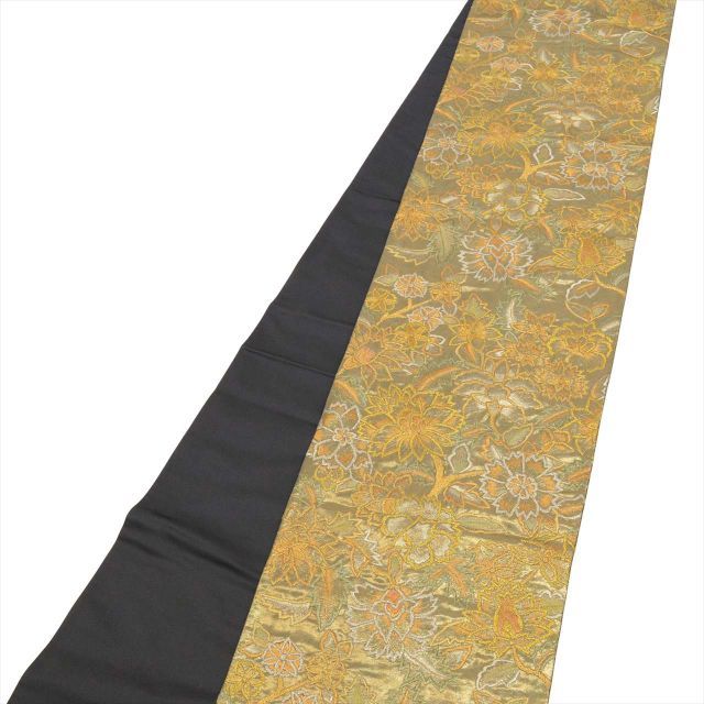 中古】 袋帯 リサイクル 正絹 フォーマル 仕立て上がり 金色系 花文様