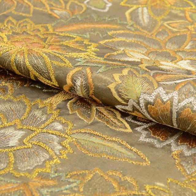 中古】 袋帯 リサイクル 正絹 フォーマル 仕立て上がり 金色系 花文様