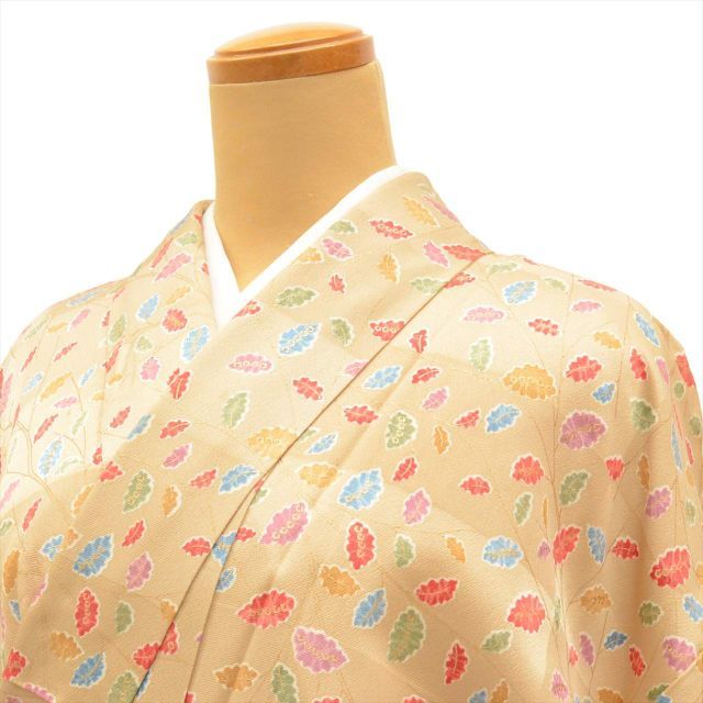 中古】 小紋 リサイクル着物 正絹 身丈159cm M 裄65.5cm 茶色系 植物