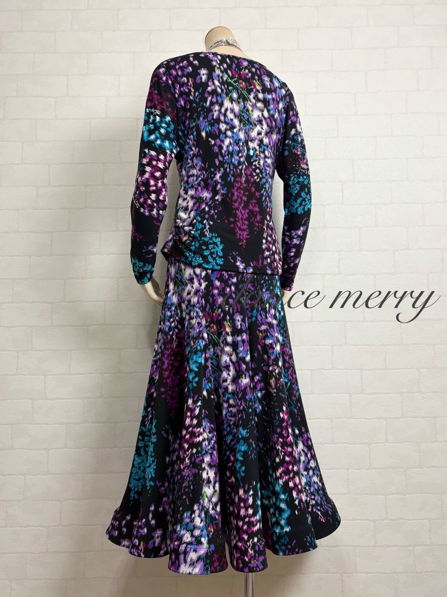 新品　Lサイズ　社交ダンス　黒　青　ツーピース　セットアップ　パーティ　6786 新品 Lサイズ 社交ダンス 黒 青 ツーピース セットアップ パーティ 6786