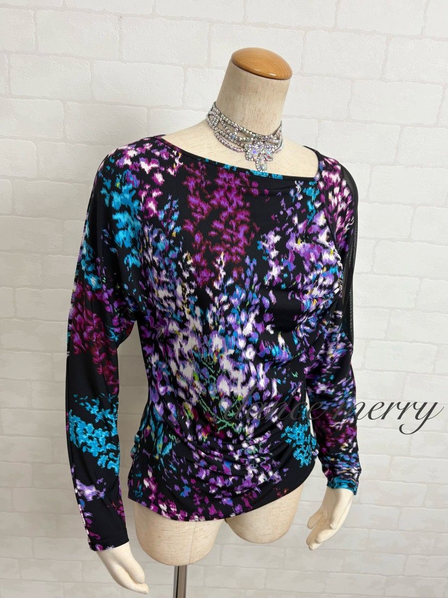 新品 Lサイズ 社交ダンス 黒 紫 青 ツーピース 1115 ドルマン 長袖