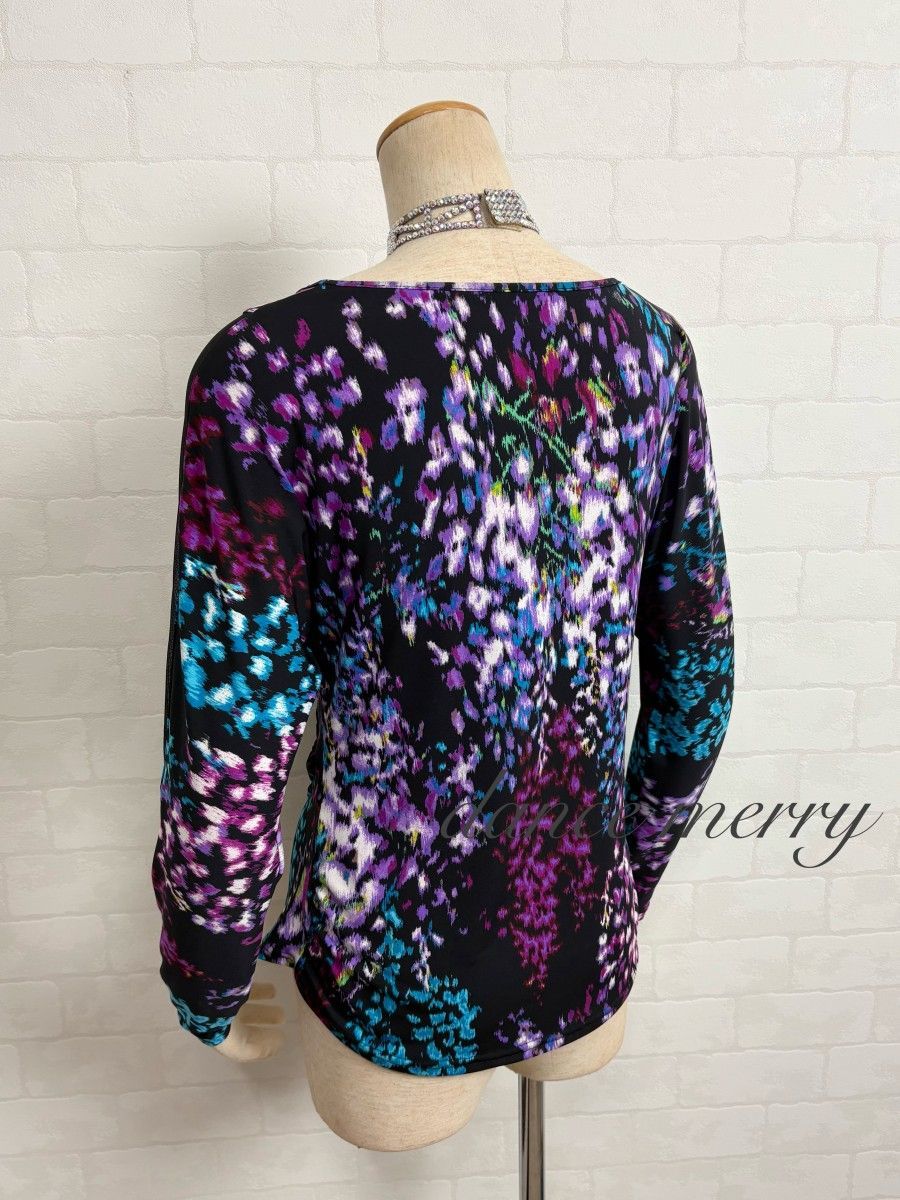 新品 Lサイズ 社交ダンス 黒 紫 青 ツーピース 1115 ドルマン 長袖