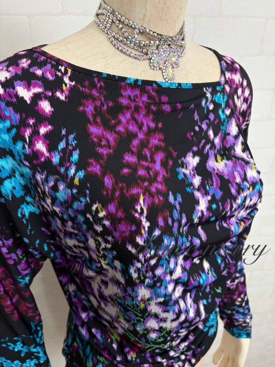 新品 Lサイズ 社交ダンス 黒 紫 青 ツーピース 1115 ドルマン 長袖