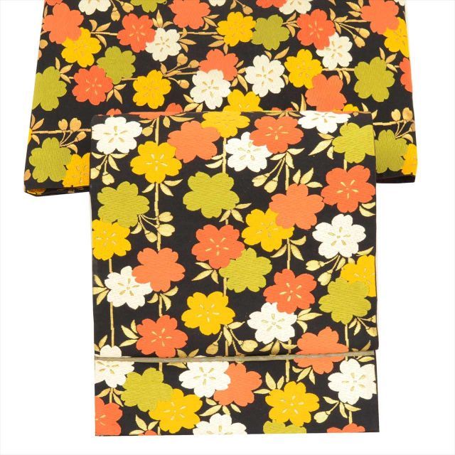 中古】 袋帯 リサイクル 正絹 黒 カジュアル 仕立て上がり 黒色系 槍梅