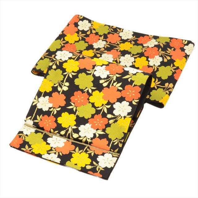 中古】 袋帯 リサイクル 正絹 黒 カジュアル 仕立て上がり 黒色系 槍梅