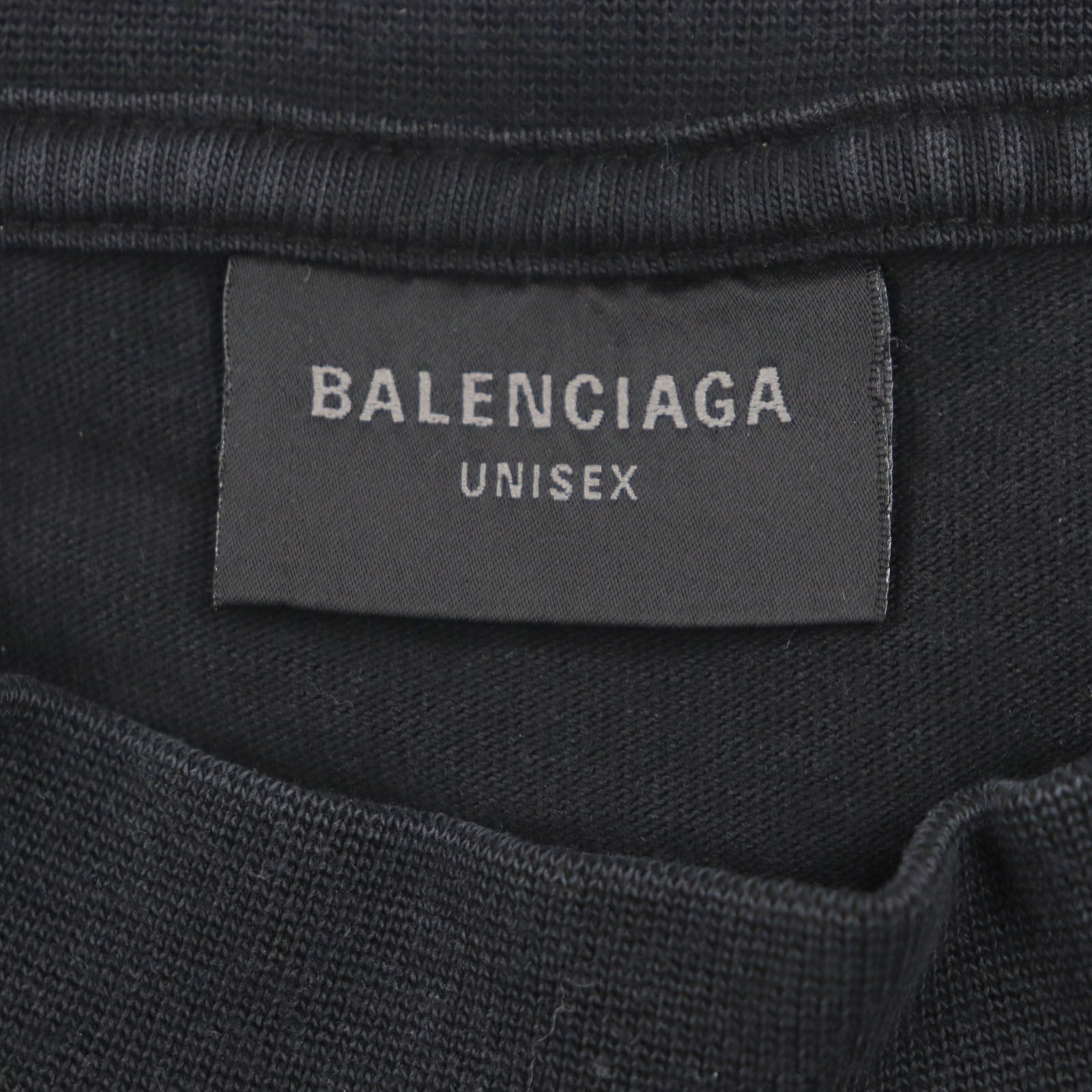 美品BALENCIAGA バレンシアガ 22AW 712398 Be different コットン 100% UNISEX オーバーサイズ ダメージ加工 クルーネック ショートスリーブ 半袖Ｔシャツ ブラック 5 ポルトガル製 正規品 メンズ