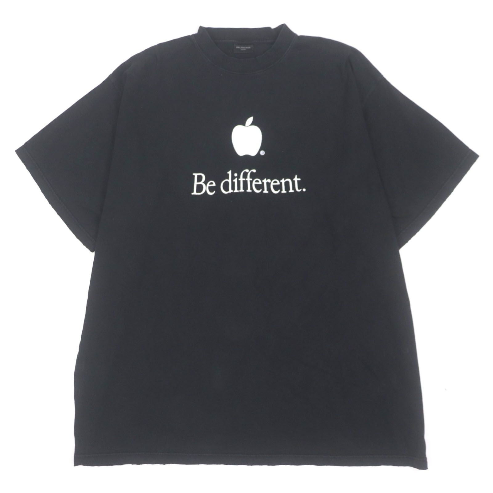 美品BALENCIAGA バレンシアガ 22AW 712398 Be different コットン 100% UNISEX オーバーサイズ ダメージ加工 クルーネック ショートスリーブ 半袖Ｔシャツ ブラック 5 ポルトガル製 正規品 メンズ