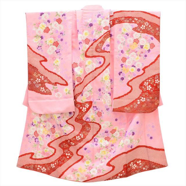 中古】 七五三 女の子 7歳 化繊 着物 重ね衿付き 美品 仕立て上がり