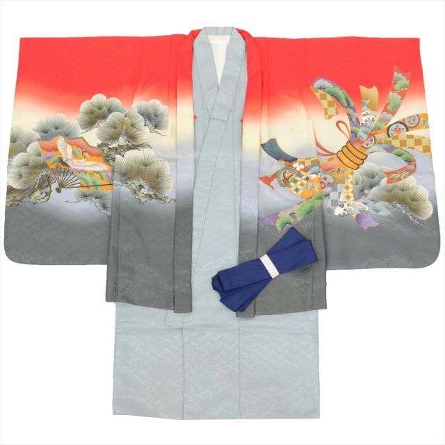 中古】 七五三 男の子 5歳 2点セット 化繊 着物 羽織 仕立て上がり