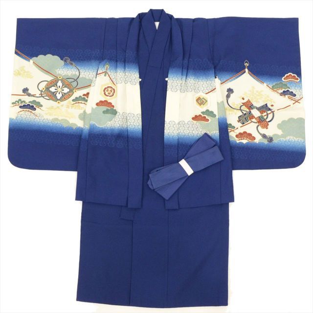 中古】 七五三 男の子 5歳 2点セット 化繊 着物 羽織 美品 仕立て