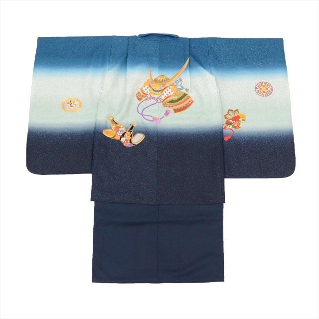 中古】 七五三 男の子 5歳 2点セット 化繊 着物 羽織 美品 仕立て