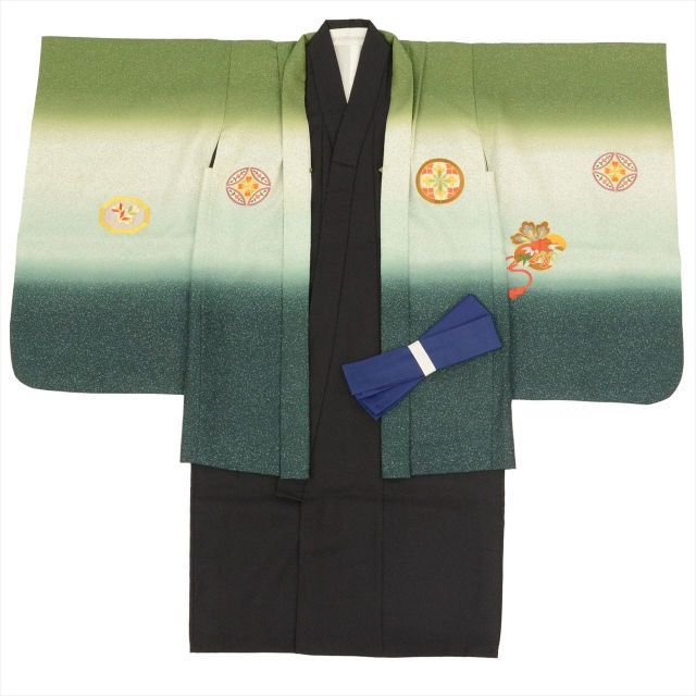 中古】 七五三 男の子 5歳 2点セット 化繊 着物 羽織 美品 仕立て